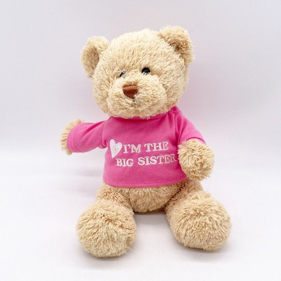 GUND Brown Teddy Bear Plush I'm the Big Sister Pink Shirt Stuffed Animal Toy 12” - Picture 1 of 9